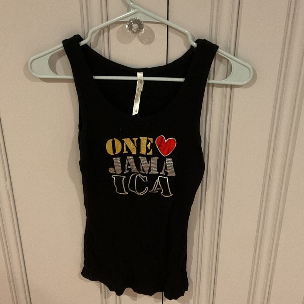 Exist Black One Love Jamaica Heart Tank Top medium